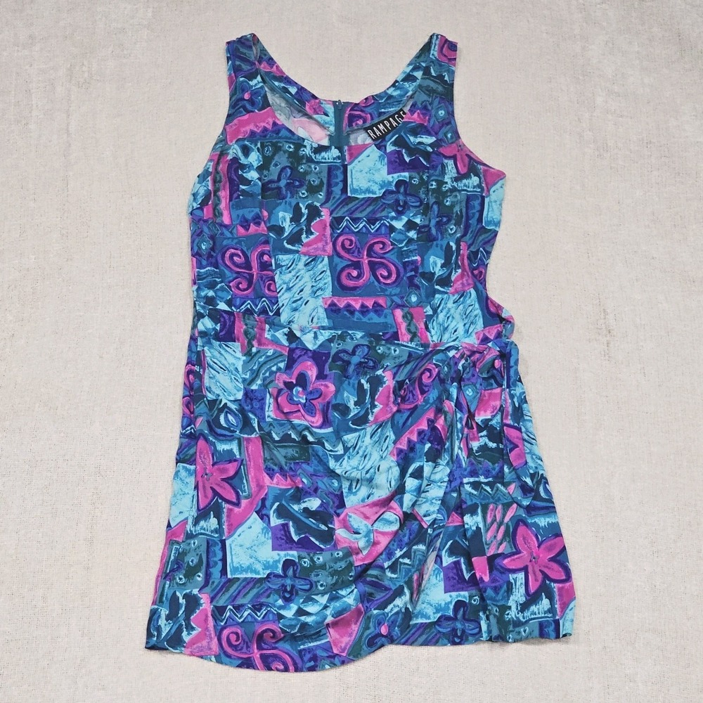 Vintage Rampage Tropical Hawaiian Print Sleeveless Bodycon Faux Wrap Dress Sz M - Picture 1 of 8